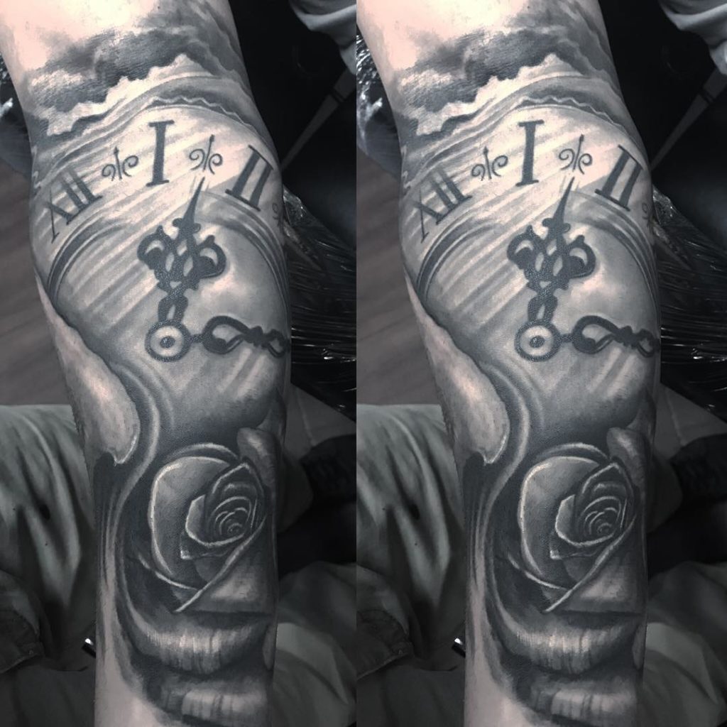 Pure Ink Tattoo - NJ - Ian Shafer - Black Grey Clock Tattoo