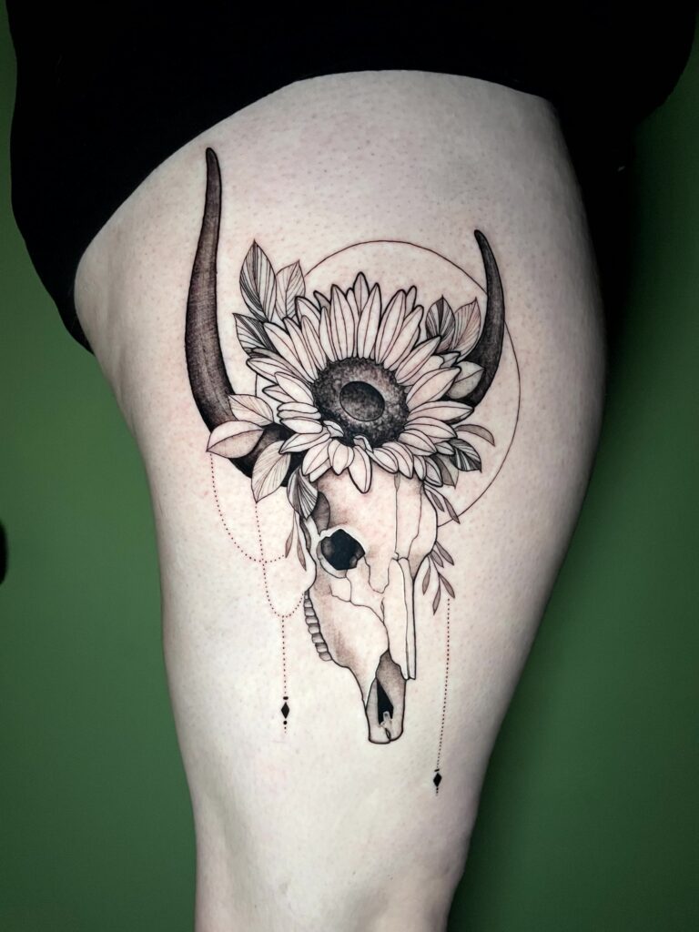 Allyssa-Bollmann- Flowers Cow Skull -Tattoos Allyssa-Bollmann- Flowers Cow Skull -Tattoos